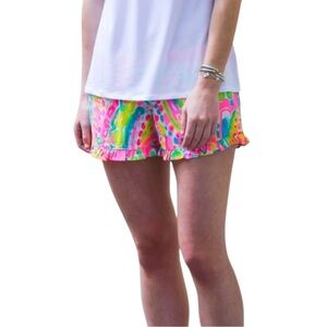 Lilly Pulitzer Kya Ruffle Pull-On Shorts Size Small Come Out of Your Shell Print